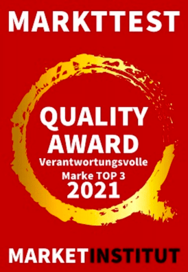 Market Institut Markttest: Quality Award für Verantwortungsvolle Marke für oekostrom (TOP 3, Jahr 2021)