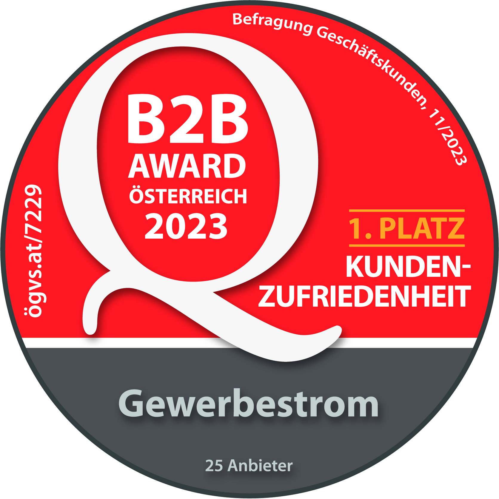 ÖGVS B2B Award Österreich. 1. Platz Kundenzufriedenheit