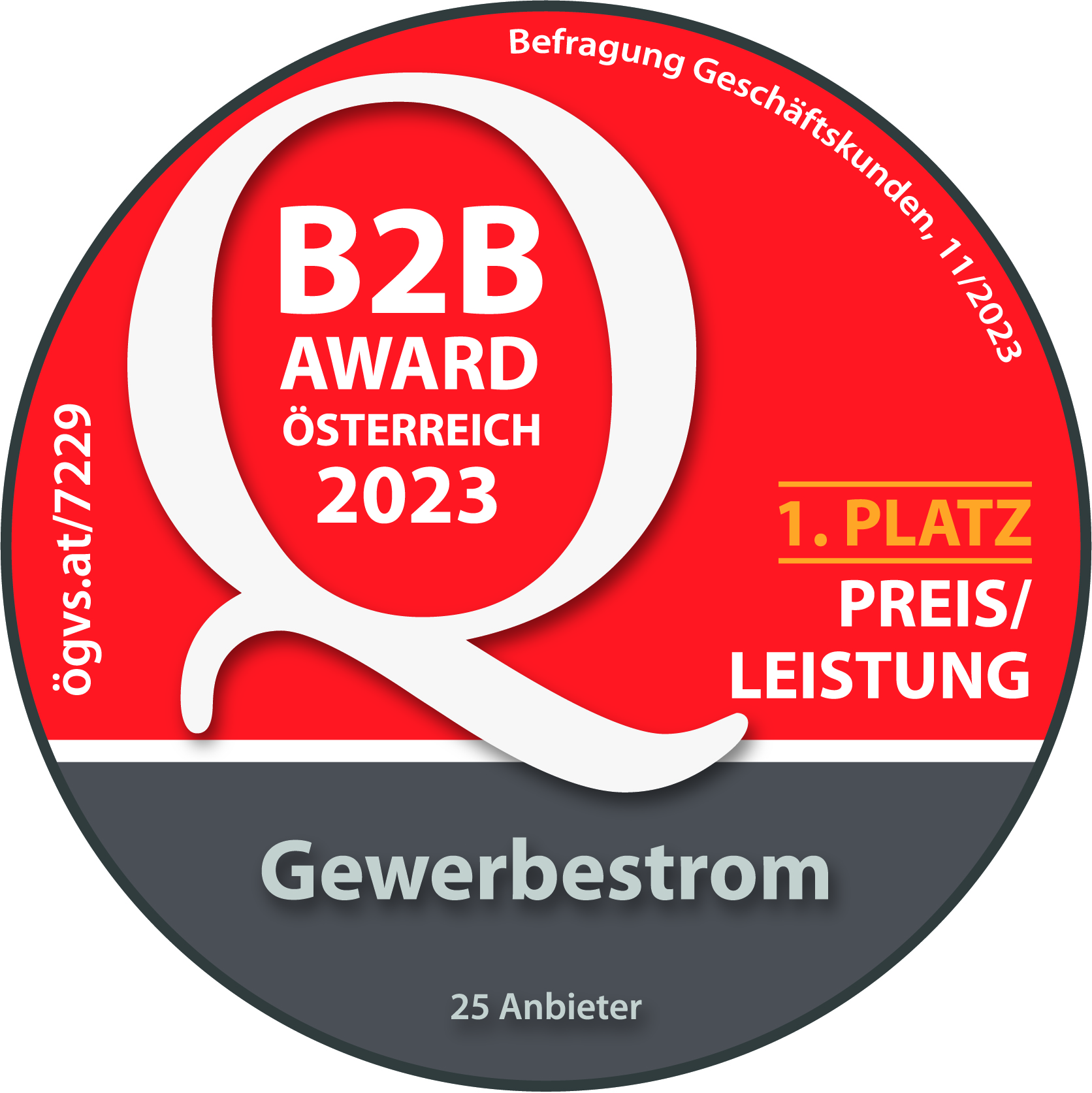 ÖGVS B2B Award Österreich. 1. Platz Preis/Leistung Gewerbestrom